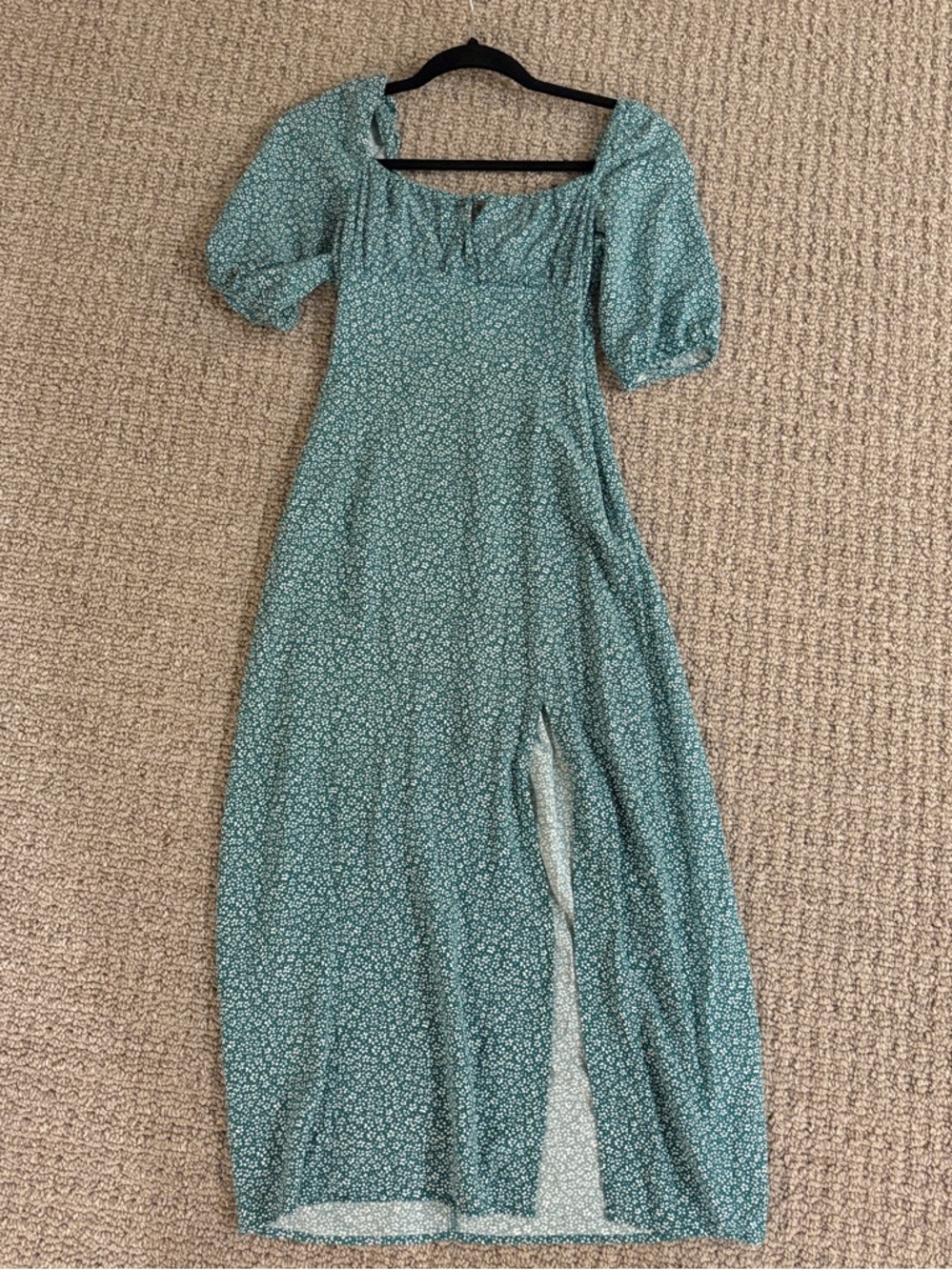 H&M Teal Floral Puff-Sleeve Maxi Dress